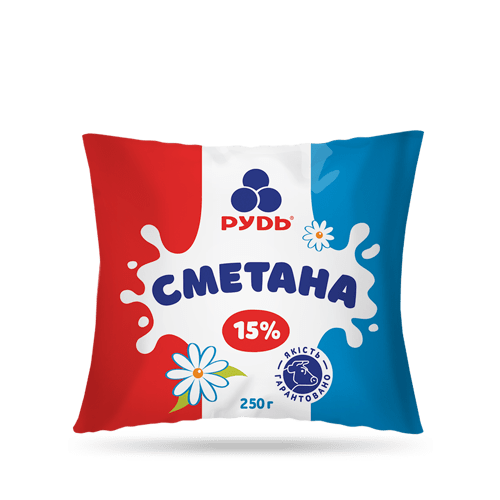 Сметана РУДЬ 15%, 250г, плівка поліетиленова